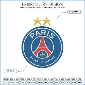 Paris Saint-Germain F.C. Logo Embroidery Design 2 Stars Champions League 2026 | PSG Embroidery File | Instant Download | Machine Embroidery