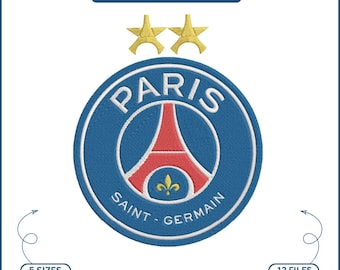 Paris Saint-Germain F.C. Logo Embroidery Design 2 Stars Champions League 2026 | PSG Embroidery File | Instant Download | Machine Embroidery