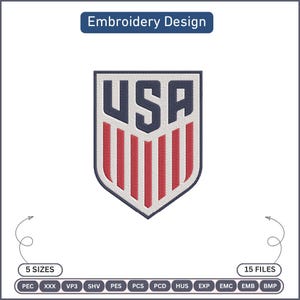 USA Soccer Crest Embroidery Design, USA Football Logo, Team USA Badge, Sports Patch, Pes Dst Exp Jef Vp3 Digital Download