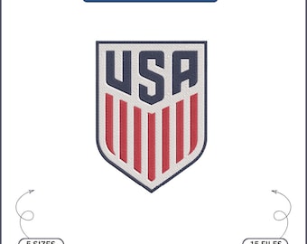 Diseño de bordado del escudo de la selección de fútbol de EE. UU., logotipo de fútbol americano de EE. UU., insignia del equipo de EE. UU., parche deportivo, descarga digital Pes Dst Exp Jef Vp3