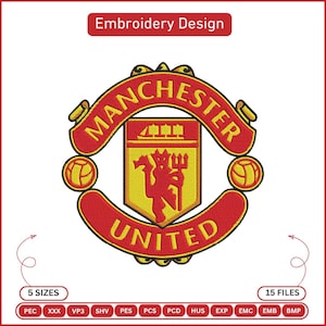 Manchester United Embroidery Design, Football Club Logo, Soccer Crest Embroidery Pattern, Sports Patch, Digital Download