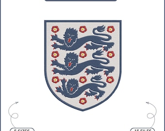 England Three Lions Embroidery Design, England Football Crest Embroidery File, Soccer Logo PES DST JEF VP3 Download