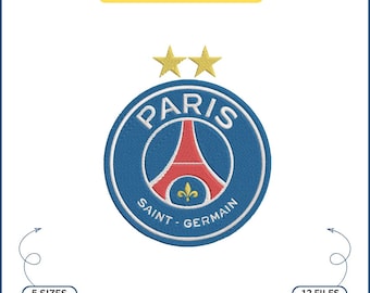 Logo del Paris Saint-Germain F.C. con 2 stelle da ricamare | File di ricamo per macchina da calcio PSG | Ricamo a macchina con download immediato | Spilla da calcio