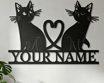 Custom Name Sign, Cat Wall Art, Personalized Pet Memorial Scene, Cat Mom Dad Lover Gift