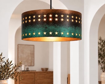 Marokkanische Kupfer-Pendelleuchte, handgefertigte grüne Deckenleuchte, Hängelampe im Vintage-Stil, Boho-Wohndeko