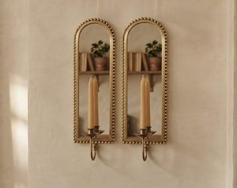 Appliques murales miroir en laiton – Lot de 2, bougeoirs vintage