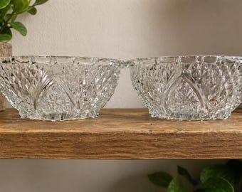 KIG Indonesia Fleur De Lis Glass Footed Candy Bowls Set of 2 | Vintage Clear Pressed Glass Dessert Dishes
