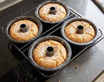 Vintage Narpro Mini Angel Food Cake Pans Set of 4 with Rack Nonstick Tube Bundt Bakeware