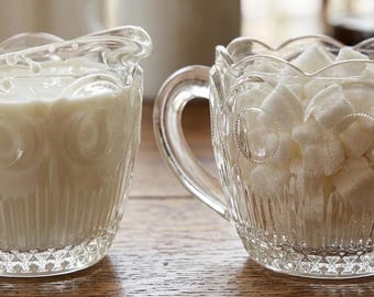 Vintage 1950s Bartlett Collins Creamer & Sugar Bowl Set Mid Century Clear Glass Farmhouse Coffee Bar
