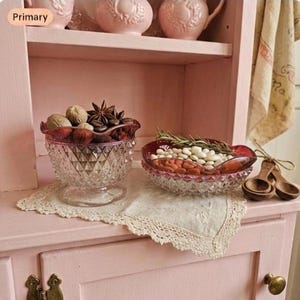 Vintage Indiana Glass Ruby Flash Diamond Pattern Compote & Candy Dish Set