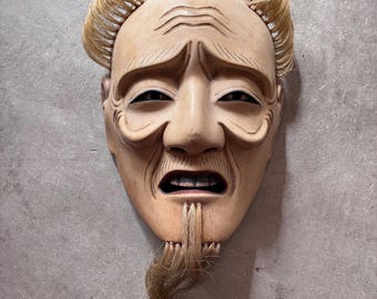 木彫りと漆塗りの能面「翁」 - Etsy 日本