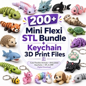 200+ Mini Flexi STL Bundle, Articulated Keychain 3D Print Files, Digital 3MF Models