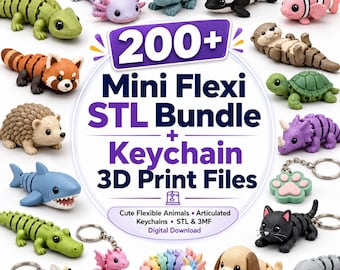 Paquete de más de 200 archivos STL Mini Flexi, archivos de impresión 3D para llaveros articulados, modelos digitales 3MF.