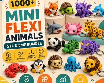 Paquete de más de 1000 archivos STL de mini animales flexibles articulados para impresión 3D