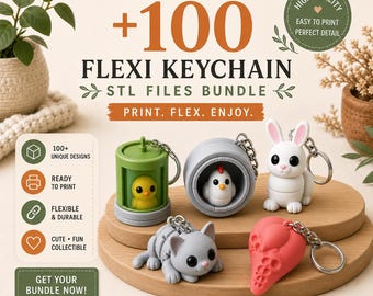 Paquete de más de 100 archivos STL de mini llaveros flexibles / Modelos de animales articulados
