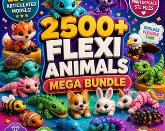Paquete de más de 2500 modelos 3D articulados y flexibles de animales (STL) para imprimir en el mismo lugar (descarga digital).
