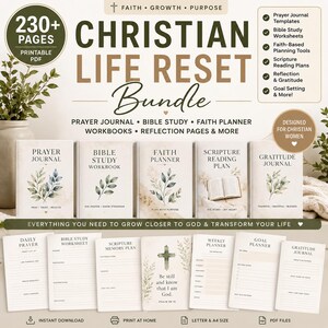 Christian Life Reset-bundel | Gebedsdagboek, bijbelstudiewerkboek, christelijke planner, op geloof gebaseerde afdrukbare pdf