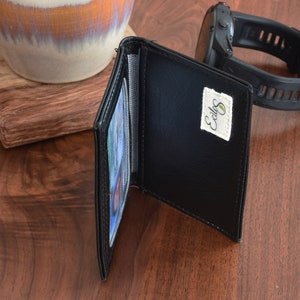 Cartera vegana delgada bifold, cartera de cuero vegano, cartera minimalista, soporte de identificación pequeño