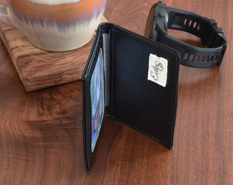 Cartera vegana delgada bifold, cartera de cuero vegano, cartera minimalista, soporte de identificación pequeño