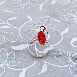 Marquise Red Garnet Statement Ring, Sterling Silver Geometric Eye Shape For Women