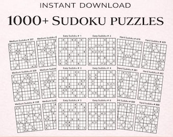 1000+ afdrukbaar sudoku-puzzelboek: verzameling sudokuspellen eenvoudig, gemiddeld en moeilijk