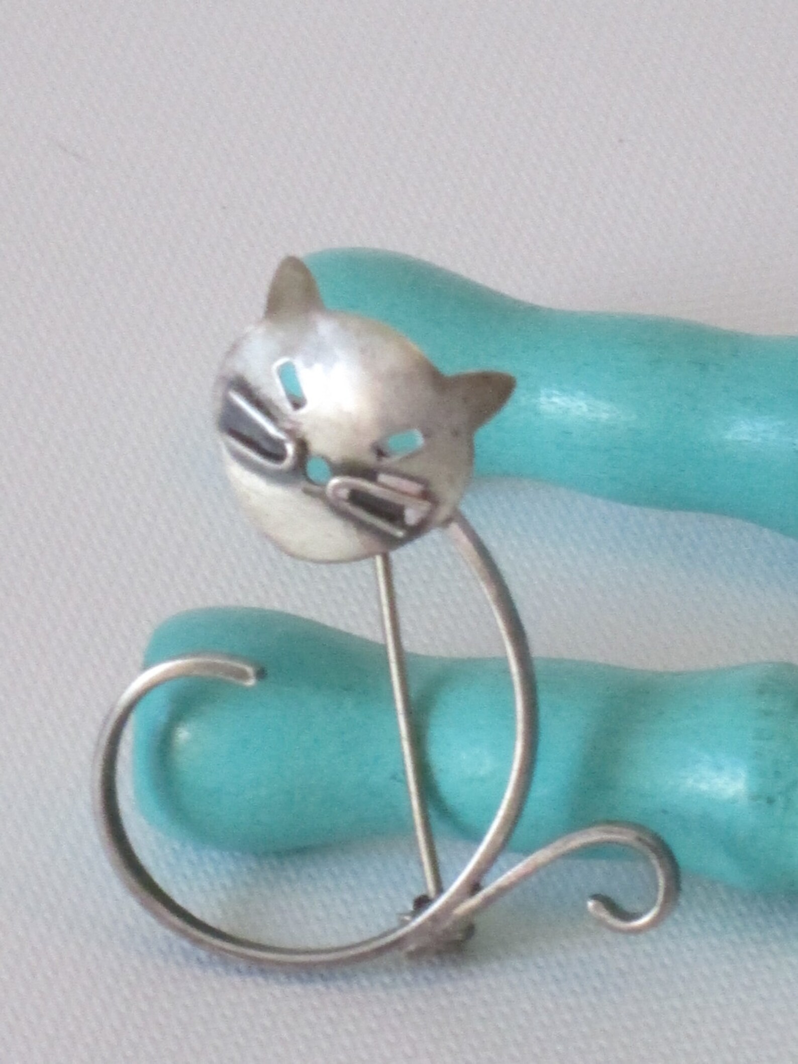 Modernist Sterling Silver Cat Brooch Etsy