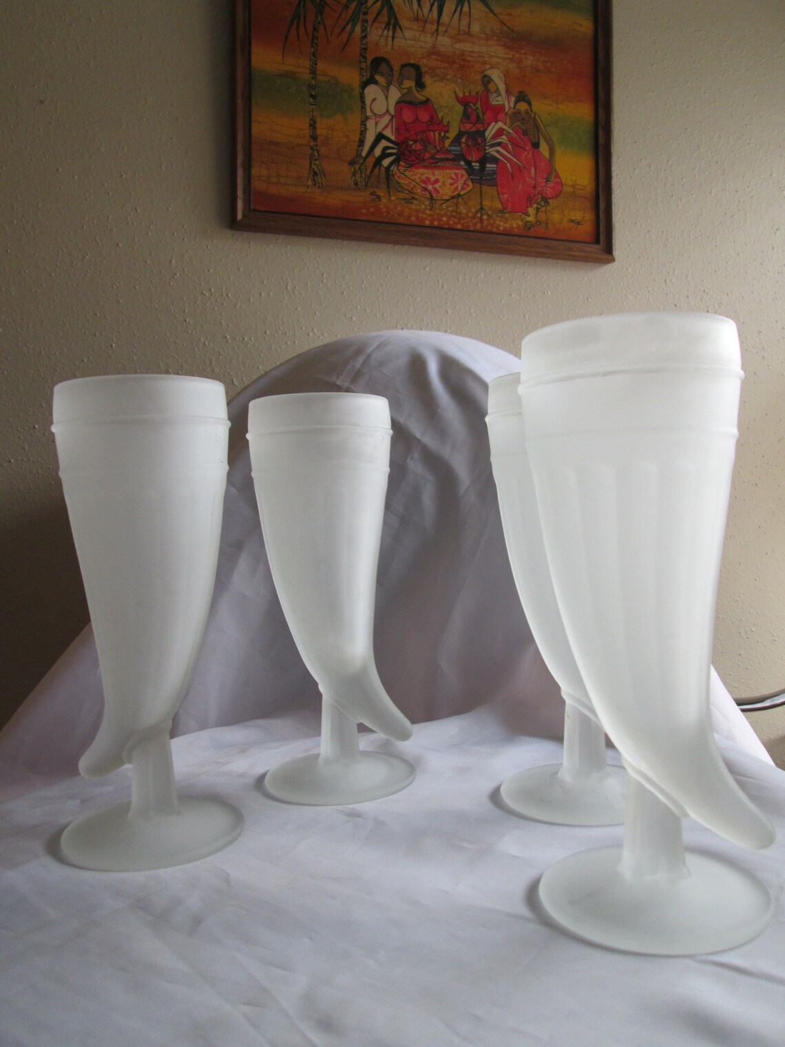 Vintage Tiara Glassware. Frosted White Pedestal Horns. Etsy
