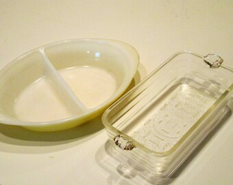 Two Glasbake Dishes.  Divided Dish and Loaf Pan