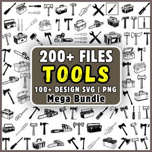 Pacote de SVGs de Ferramentas com 200 Arquivos: Martelo, Machado, Motosserra, Caixa de Ferramentas, Clipart PNG, Cricut, Presente para Pai Faz-Tudo, Camiseta de Mecânico - Download Instantâneo