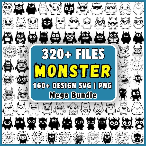 Monster SVG Bundle 320+ Files, Cute Funny Monster PNG Clipart, Kids Halloween Cartoon Doodle Little Monster Cricut Cut File Instant Download