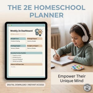 Twice Exceptional Homeschool Planner | 2e Gifted ADHD Neurodivergent Schedule Builder, Brain Break | HTML App for Chrome, Firefox, Edge