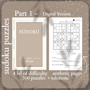 Sudoku Book - Part 1 | 300 puzzles | 4 difficulty levels | solutions | digital download | printable