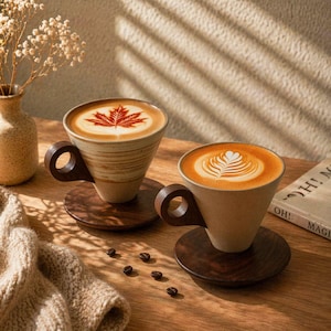 Triangular Ceramic cup with holder, Japanese Pottery Coffee Cup, Triangular Cup with Base, Unusual espresso cup, gift for coffee lovers