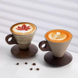 Taza de café triangular de cerámica con soporte, taza de espresso de cerámica japonesa