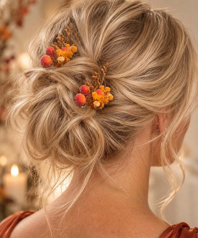 Floral Rustic Pin Handmade Autumn Floral Hair Pin | Orange Berries, Golden Florals ...