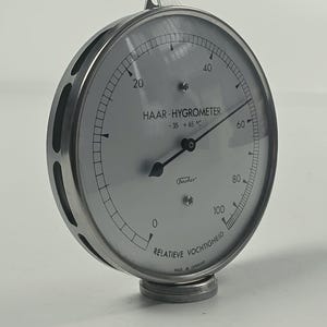 1990-talets Fischer 111.01 hårhygrometer tillverkad i Tyskland, vintage mekaniskt vetenskapligt instrument, 0-100% RF