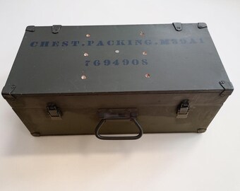 Baú militar vintage de madeira M39A1, estojo para periscópio, caixa de armazenamento do exército da era da Coreia e do Vietnã, decoração industrial.
