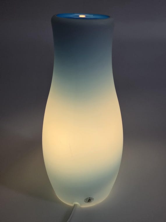 IKEA Mylonit B0217 Vintage Glass Table Lamp, Blue White, K. Leibel & K. Andreasson, 1990s