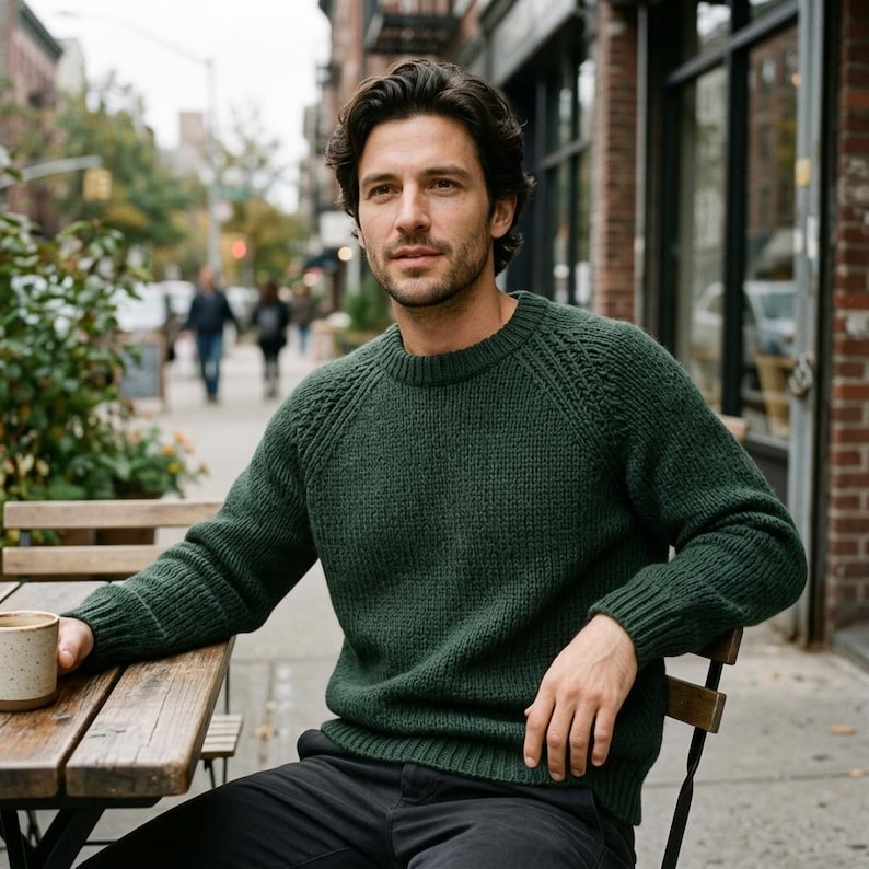 Men's Raglan Sweater Knitting Pattern PDF, Textured Shoulder Pullover ...