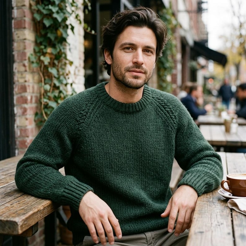 Men's Raglan Sweater Knitting Pattern PDF, Textured Shoulder Pullover ...