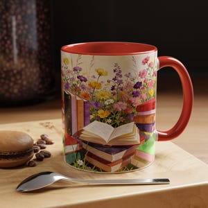 Stacked Books and Wildflowers Coffee Mug | Accent Mug