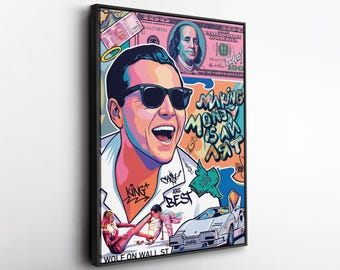 Wolf of Wall Street Canvas, Jordan Belfort Pop Art Wall Art, Money Motivation Poster, Entrepreneur Office Decor, Graffiti Art
