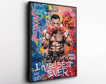 Mike Tyson Boxing Canvas Wall Art, Iron Mike Poster, Motivational Sports Print, Street Art Style Decor, Sports Wall Art for Gym or Office