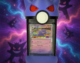 Gengar Magnetic Card Holder & Transforming Pokeball Display Stand | 3D Printed TCG Case for Pokemon Cards | Desk Display - No Cards Included