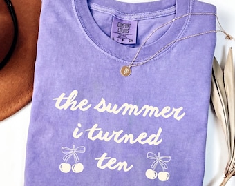 Custom 10th Birthday Shirt Youth Comfort Colors Summer, Birthday Bow Shirt, 10 Year Old Birthday Gift Girl, Gift For Daughter, Turned 10