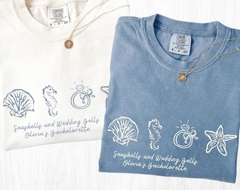 Muscheln und Hochzeitsglocken Komfortfarben Hemden, Bachelorette Hemden, Strand Bachelorette Club Hemden, Küsten Bachelorette Bach Tee Geschenke