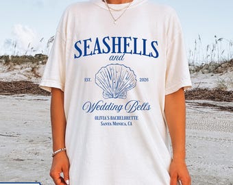Seashells and Wedding Bells Beach Bachelorette Shirt, Beach Seashell Shirt, Custom Bachelorette Shirts, Beach Cover Up Shirt, Bach Gift