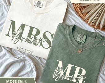 Comfort Colors® Mr And Mrs Shirts, Matching Honeymoon Outfit With Wedding Date, Bridal Party Anniversary Tee, Custom Couple Gift