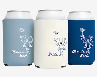 Personalized Lobster Can Coolers, Custom Nantucket Can Holder, She’s a Catch Bach Party Favor, Coastal Bachelorette Drink Sleeve, Bach Gifts
