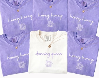 Honig Honig tanzende Königin Bachelorette Shirts, Komfortfarben Last Disco Shirts, Bachelorette Party Favors, Brautpartygeschenk